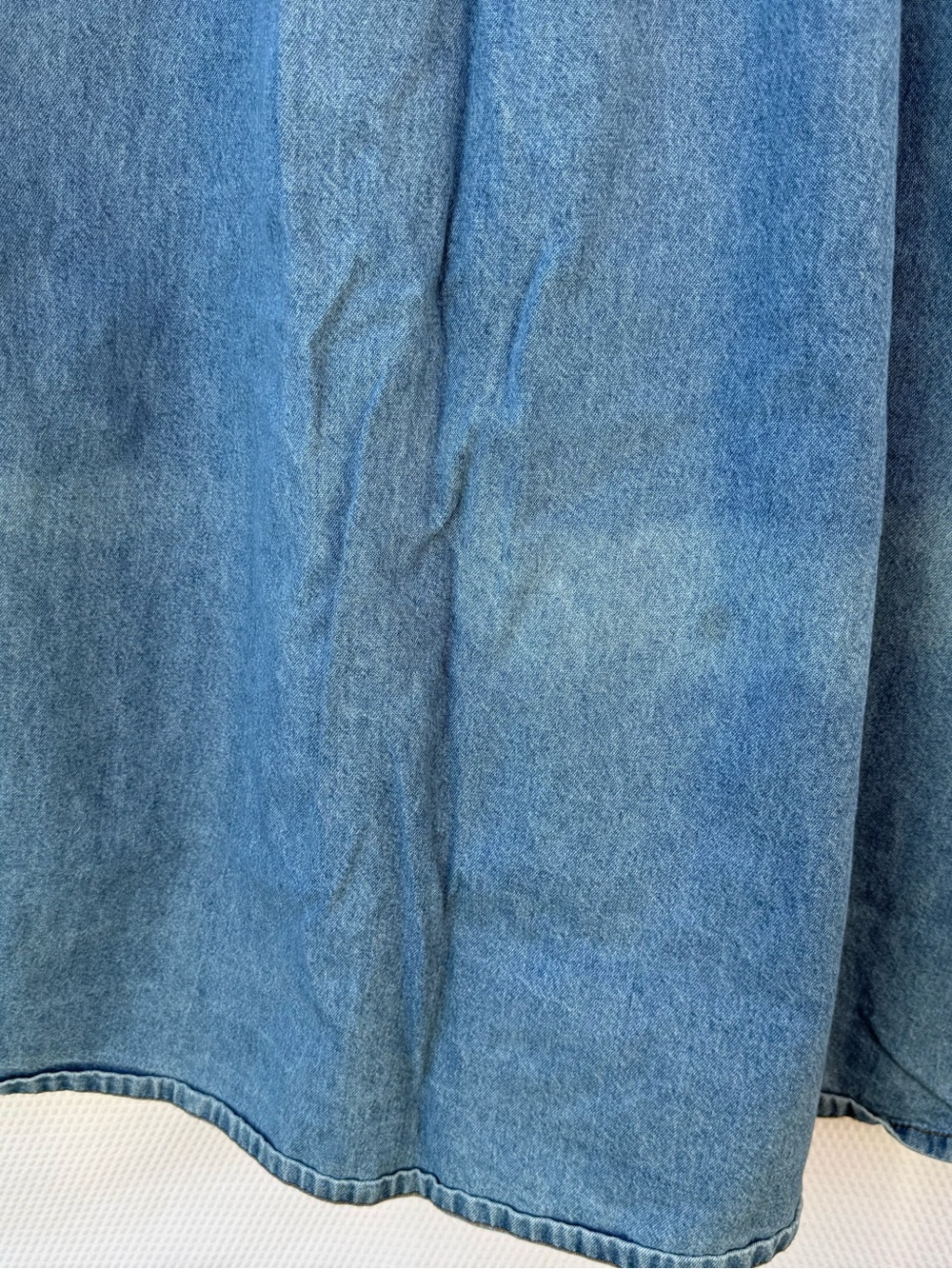 Vintage Jane Ashley Denim Jumper Dress L Floral Embroidered Button Front Flawed - Picture 11 of 12